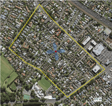 Aerial view of an urban area in an FTTH footprint