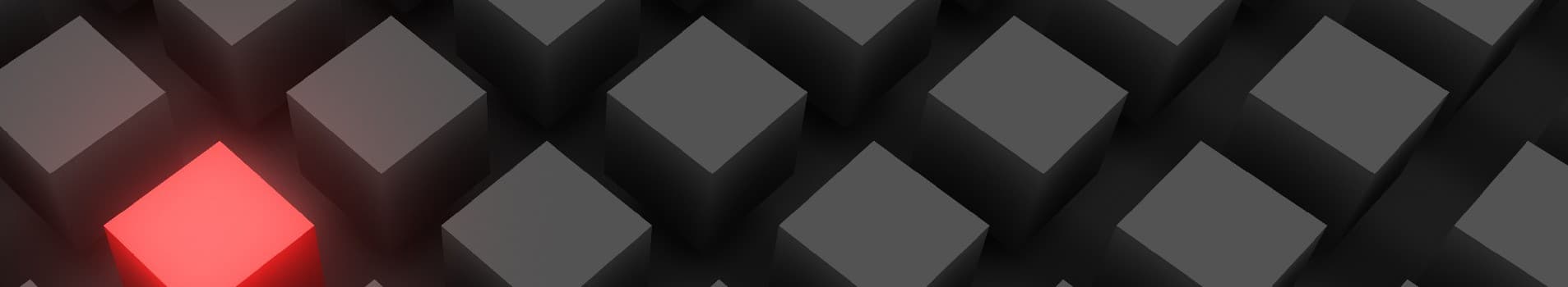 Single red square in a grid of dark squares